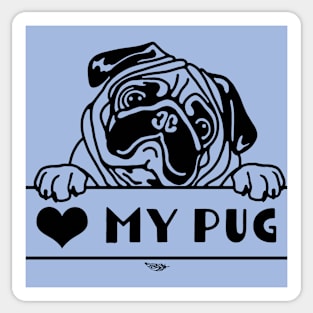 Heart My Pug, Pug Portrait Sticker